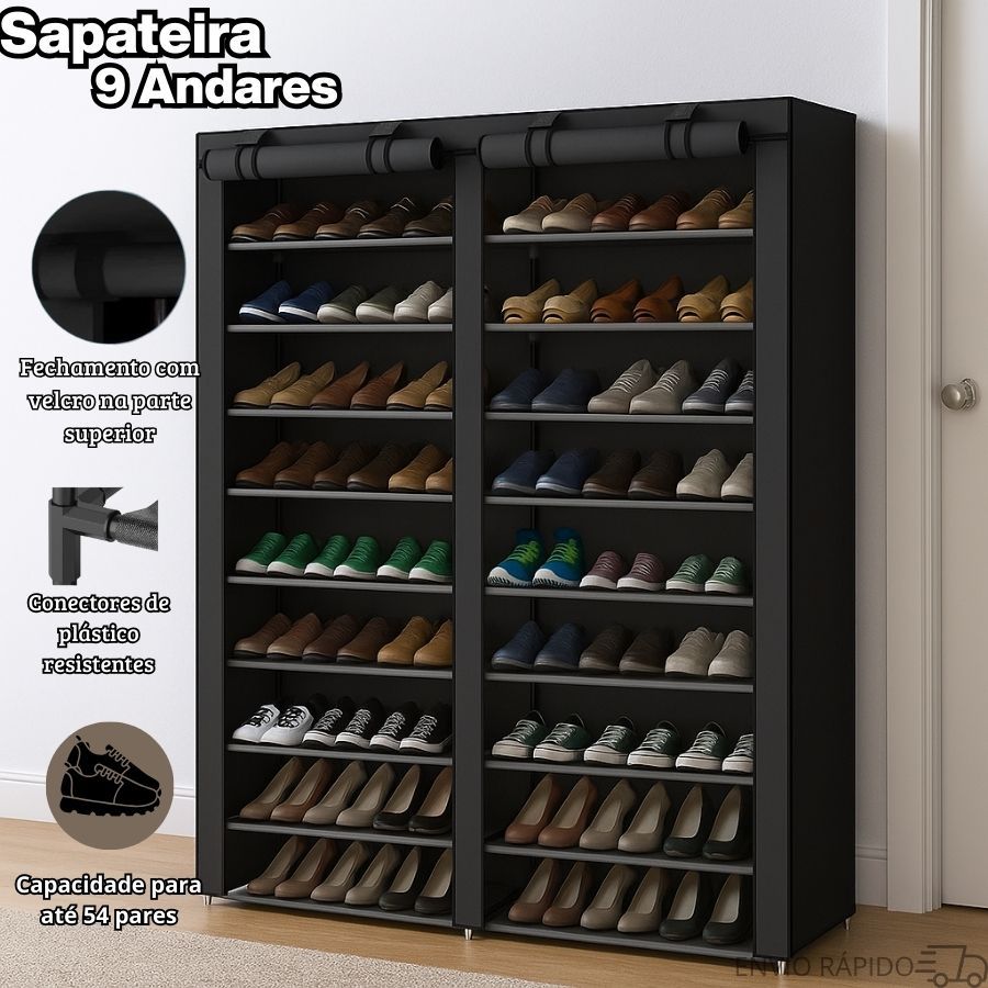 Sapateira Dupla 9 Andares até 54 Pares de Calçados Organizador Desmontável Sapateira Vertical