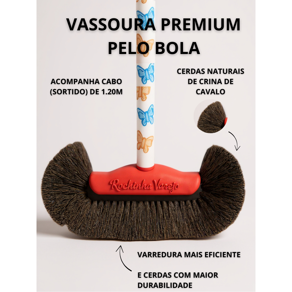 Vassoura Pelo Bola de Crina Natural  (com  Cabo) Ideal para não quebrar os cantinhos dos seus móveis