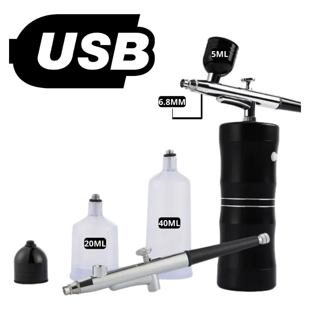 Kit Compressor Aerógrafo Usb Recarregável Sem Fio Portátil