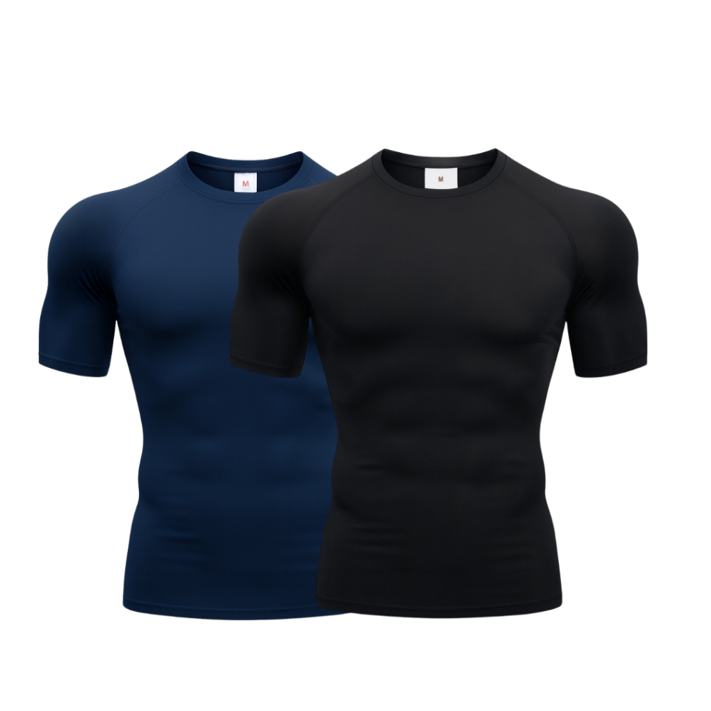 Kit 2 Peças Camiseta de Compressão Trançada Rash Guard Jiujitsu Academia Ciclismo Treino Justa Apertada