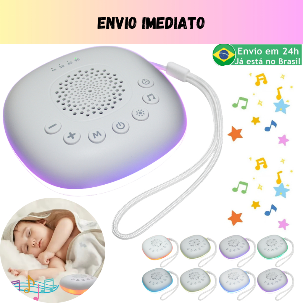 Aparelho de Som Ruído Branco Ninar Útero Relaxante Portátil para Bebê Sono Tranquilo e Relaxante Luz
