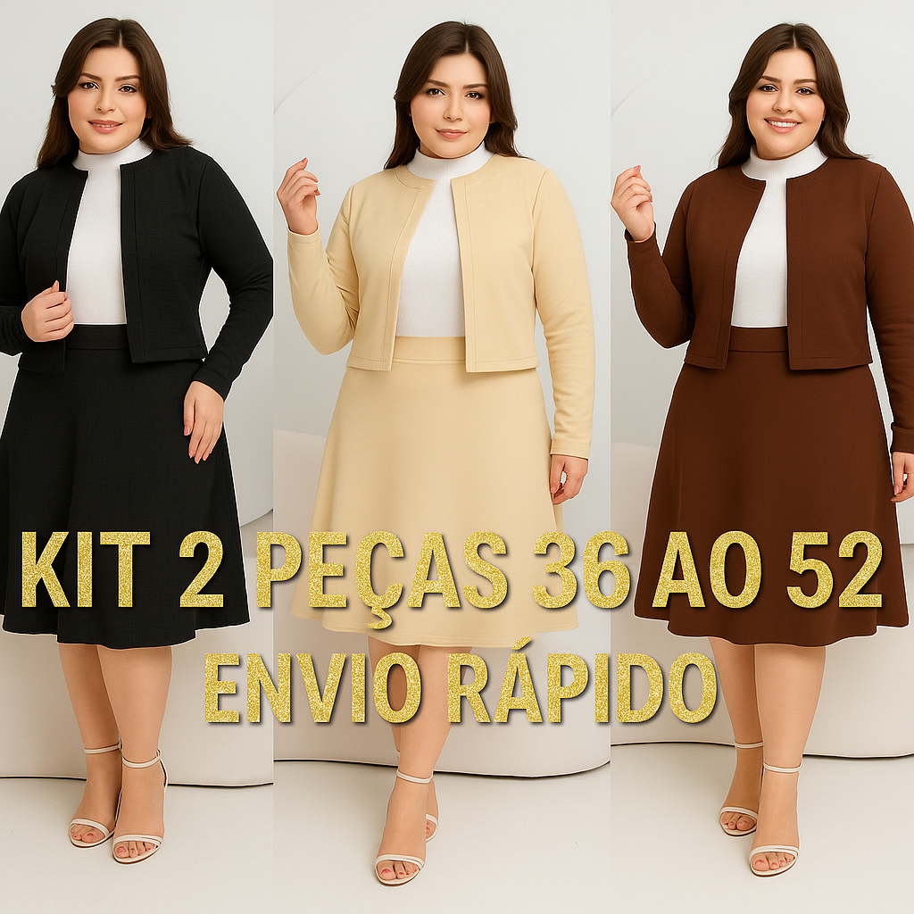CONJUNTO SOCIAL FEMININO KIT 2 PEÇAS COMBO CASACO E SAIA ROUPA SOCIAL MIDI RODADA MODA EVANGÉLICA PLUS SIZE MAIS VENDIDO