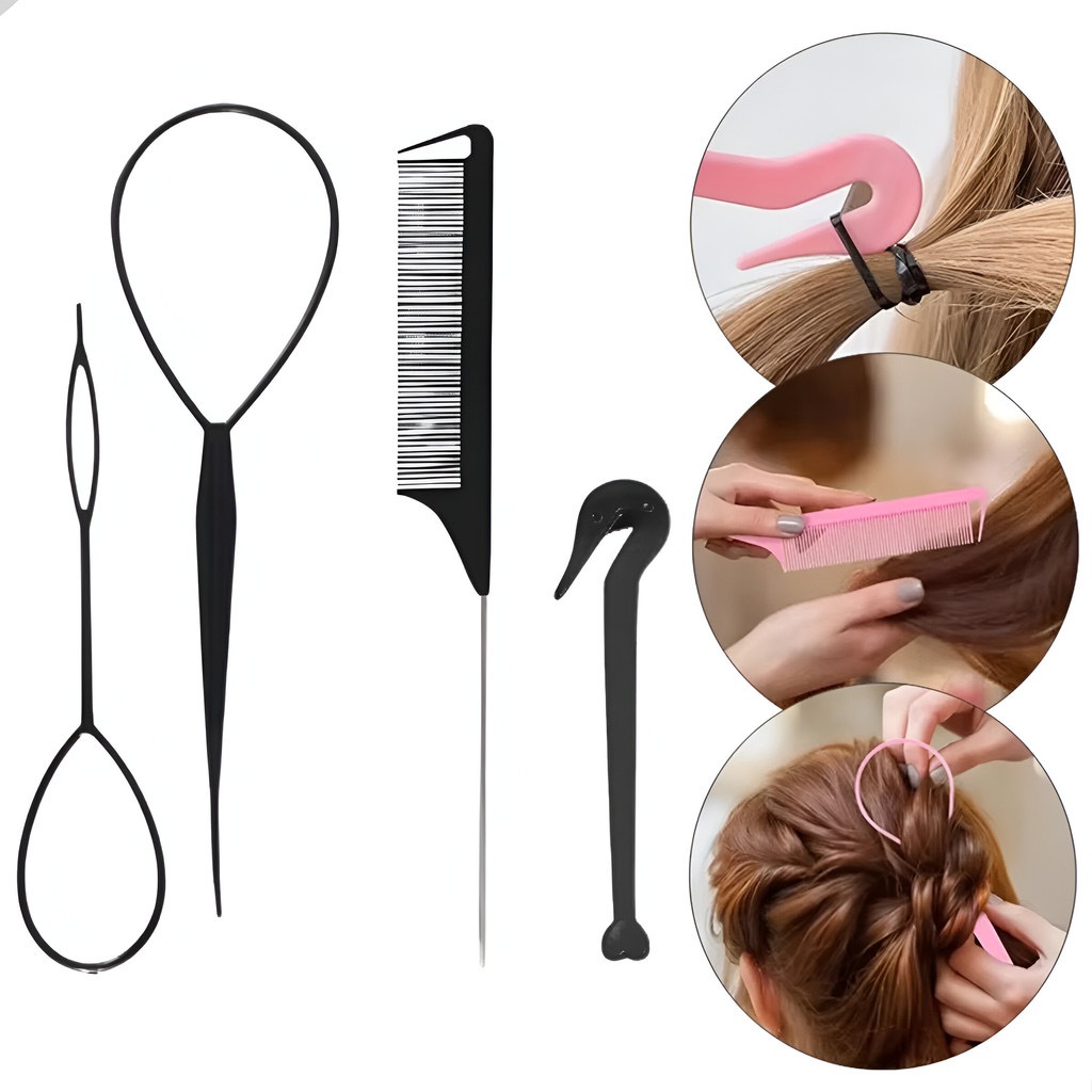 4pcs Conjunto Ferramentas Trança Francesa Loop Elástico Para Remoção Faixas Cabelo Styling Do Cortador Pente