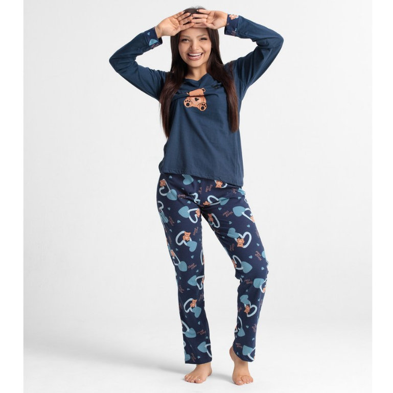 Pijama Feminino Adulto Longo 100% Algodão Inverno