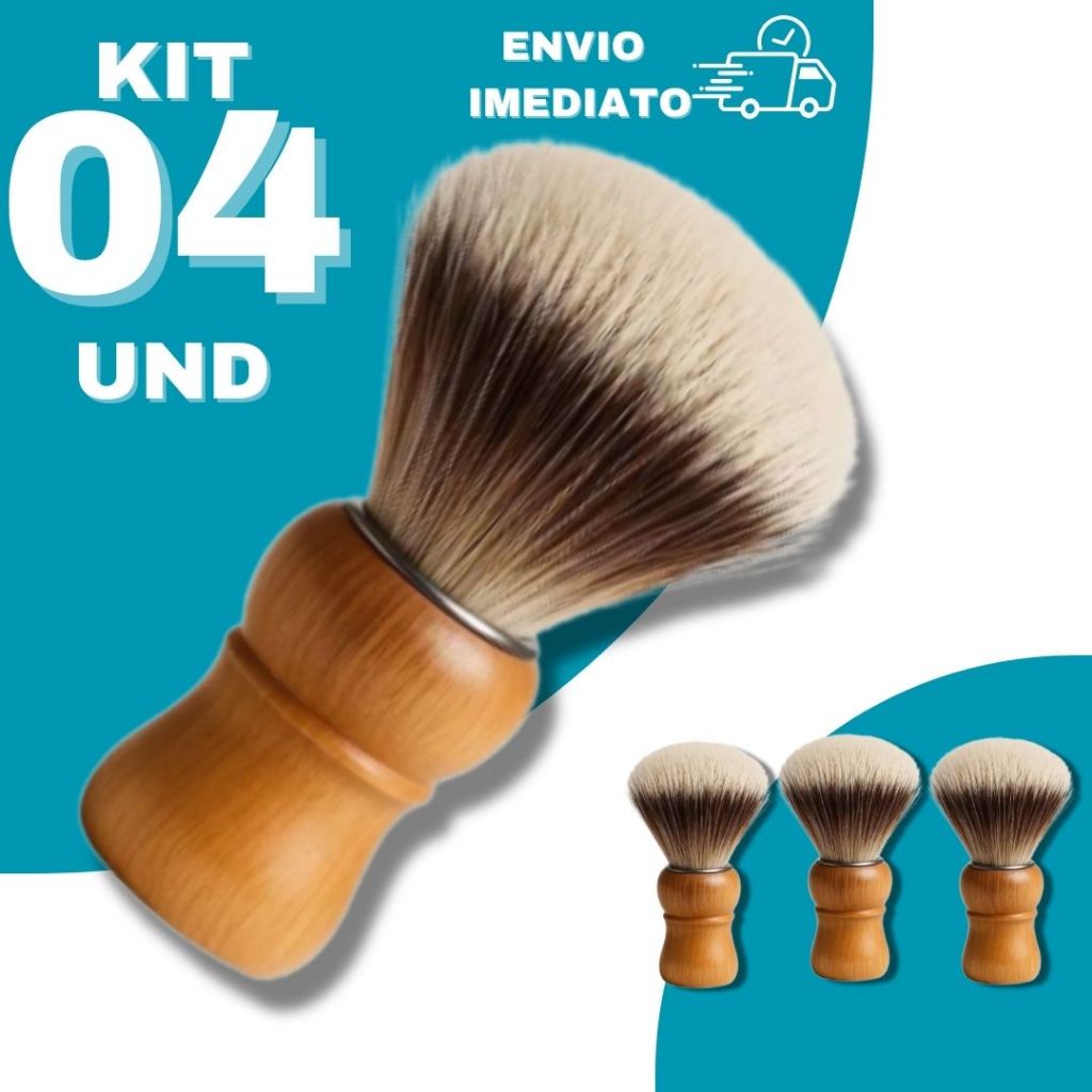 Kit 04 Pincel de Barbear 10cm Cerdas Macias Acessório para Aplicar Espuma Creme Barbeadores