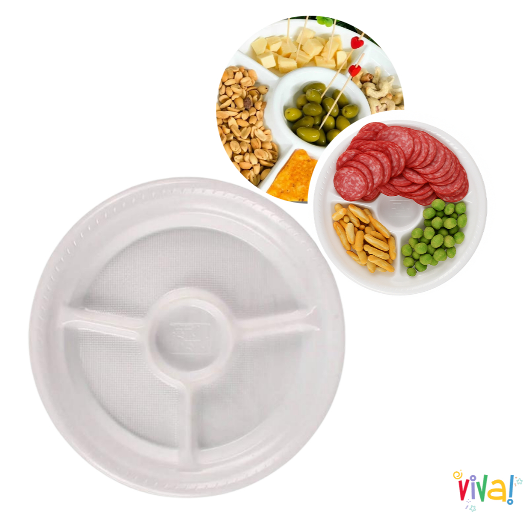 Kit 50, 30, 20 Petisqueira Prato com Divisória Triktrik Festas Servir Lanches e Acompanhamentos
