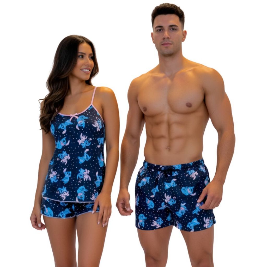 Kit Pijama Casal Feminino e Masculino Samba Baby Doll Canção Namorados