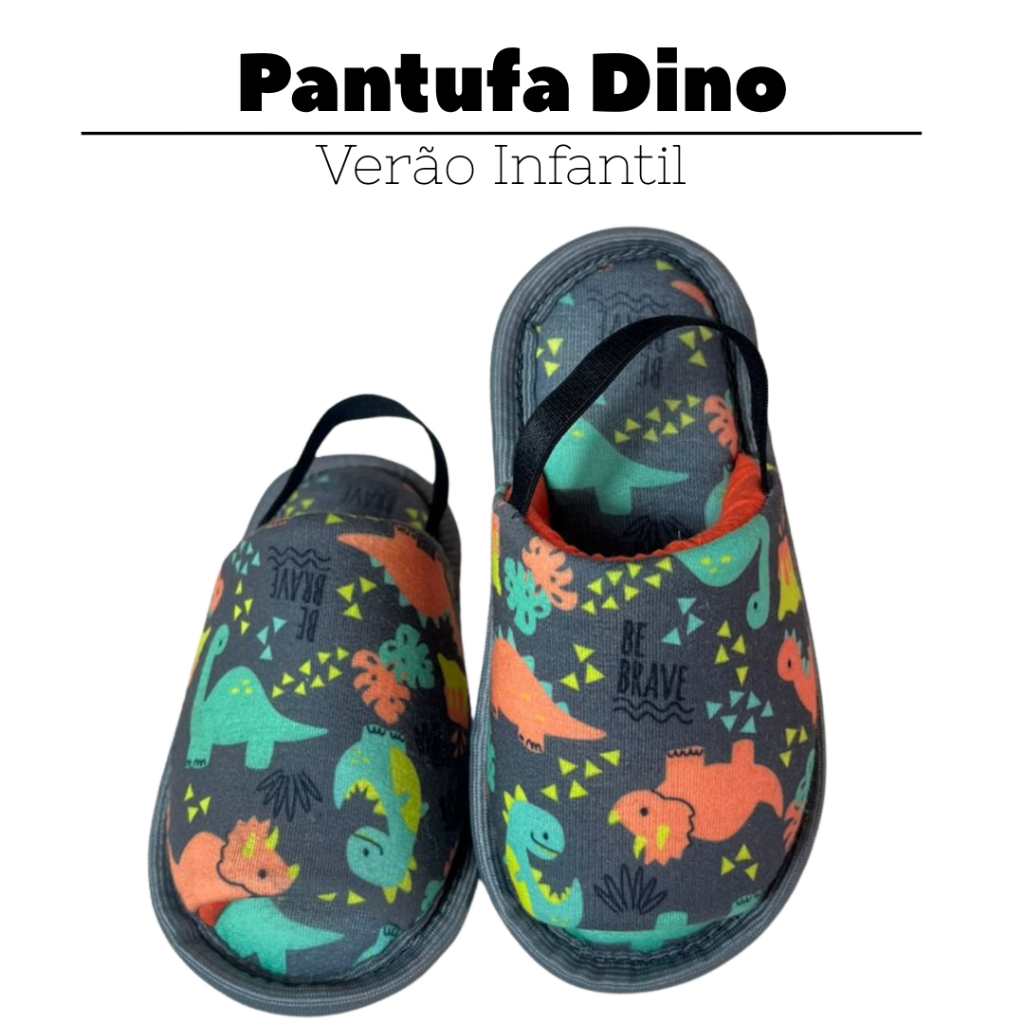 Pantufa Infantil Dino Verão Unissex Confortavel e Macia EVA Antiderrapante Cotton Day