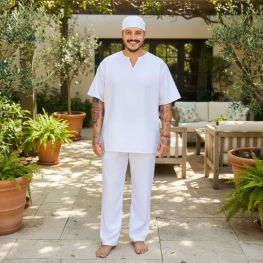 Roupa Ração + Filá Umbanda Candomblé  Masculina Branca e Preta 3 Pçs