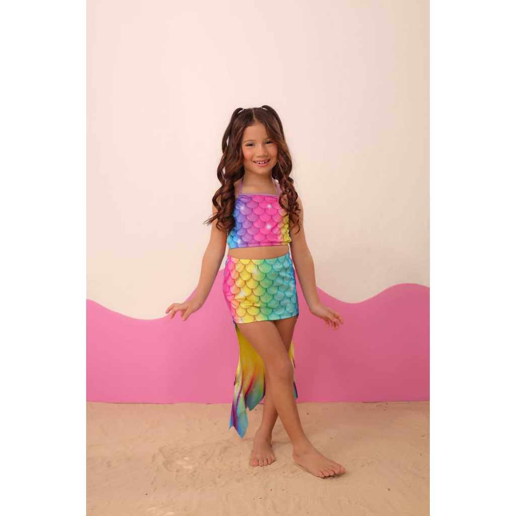 Biquini Infantil Saia Cauda de Sereia Aberta Piscina Mar Tendência 2026 Qualidade Premium