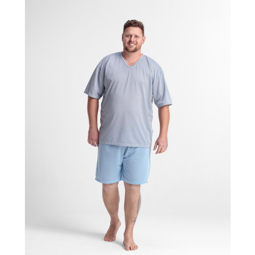 Pijama Masculino Curto Adulto Verão Linha Noite Manga Curta Com Short Plus Size