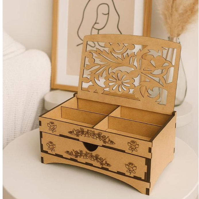 Porta Joias Decorado Flores 20x14x10cm Organização Charme Delicadeza