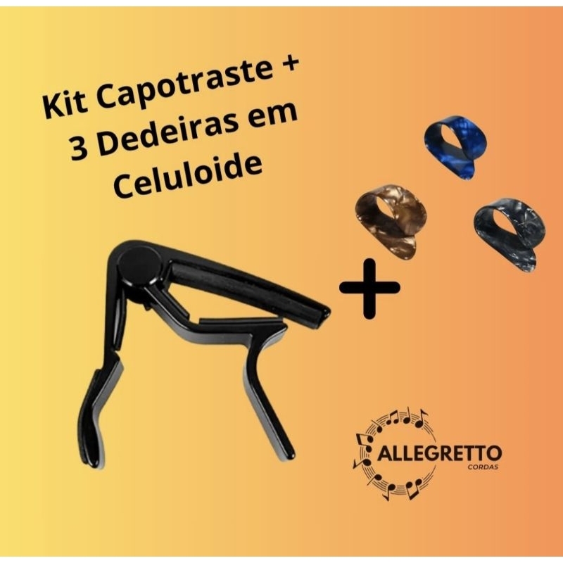 Kit Capotraste + 3 dedeiras iniciantes estudantes de violão viola ukulele guitarra