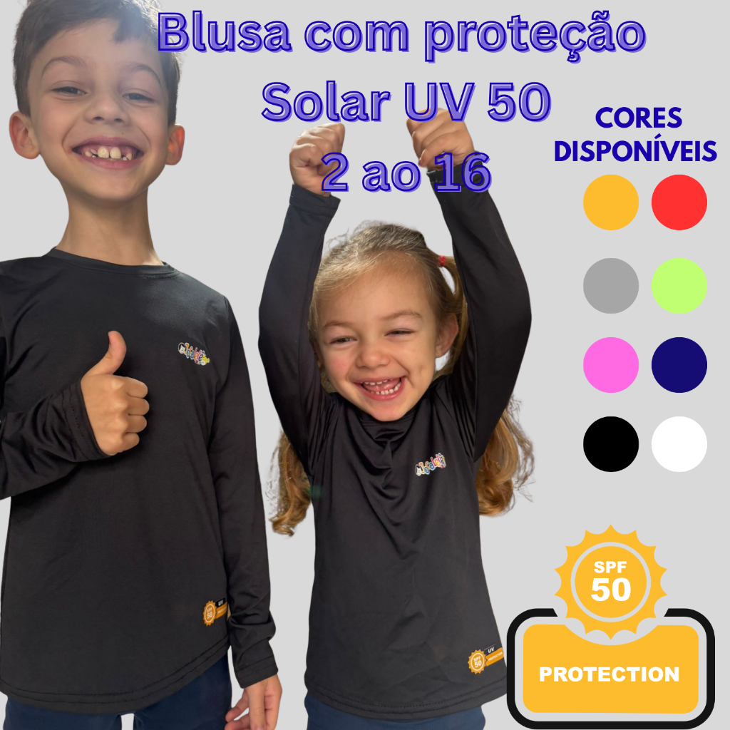 Camisa Térmica Infantil UV 50+ Proteção Solar Praia Piscina Criança Unissex 2/16