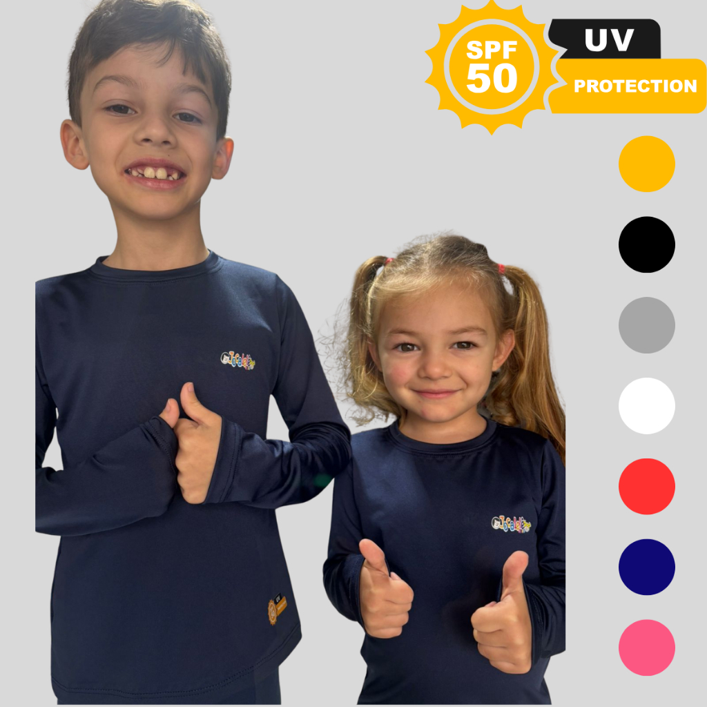Kit 2 Camisetas Infantis UV50+ Manga Longa Praia Piscina Moda Unissex 2/16
