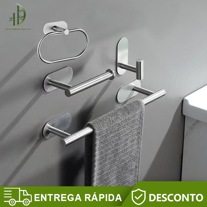 4 Peças Acessórios Aço inoxidável Banheiro Cabide Toalheiros Papeleira