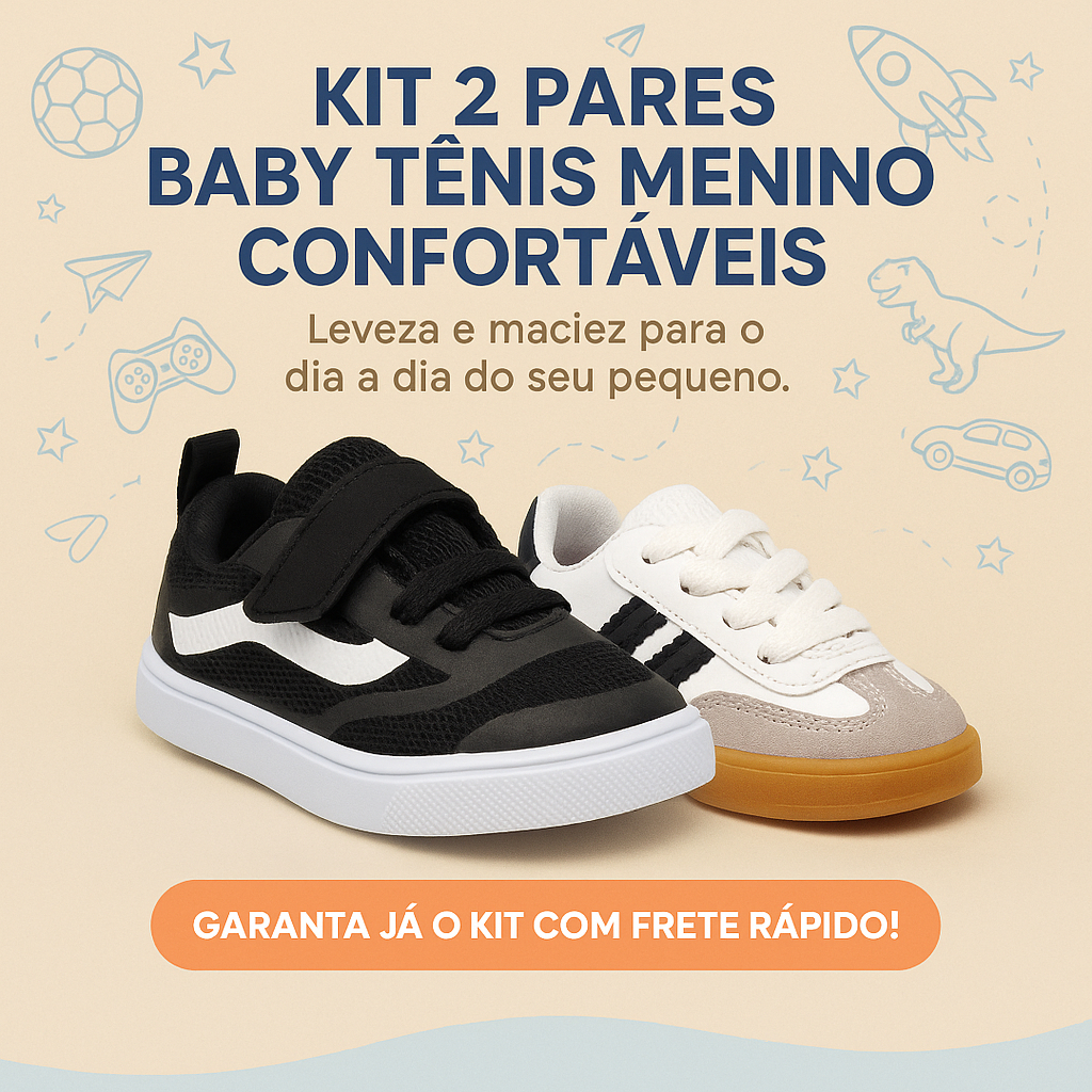Kit 2 Tênis Baby Menino – Leveza e Maciez Para os Passeios de Familia - Garanta já o Kit!