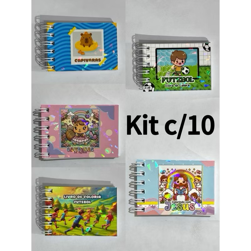 Kit 5/10/15/20 Mini Chaveiro Cadernos 7,5x5,5cm Infantis para Colorir Lembranças Brindes para Festas Temas Sortidos