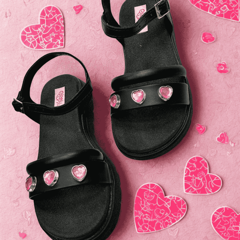 Sandália Papete Infantil Menina Delicada Flatform Moderna Pedraria Coração Leve Macia Promoção