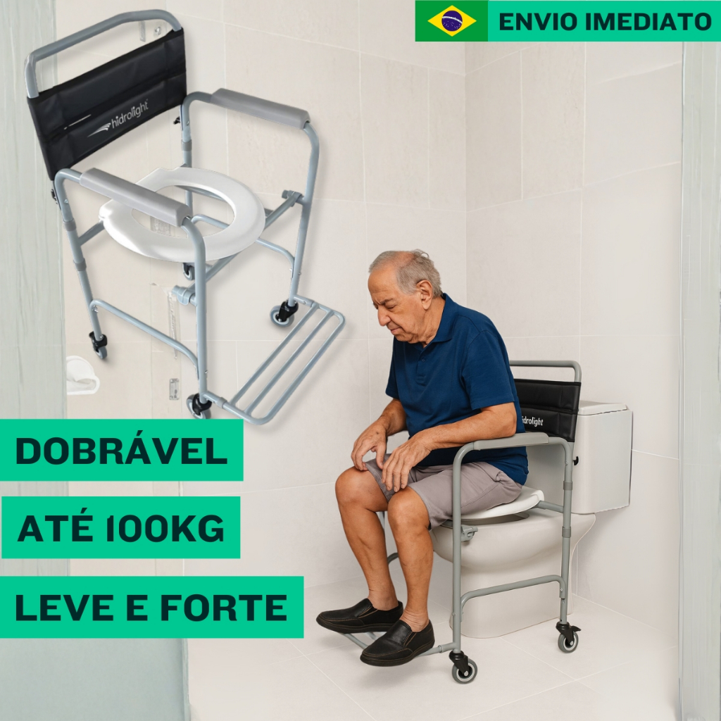 Cadeira de Banho para Idoso Dobrável Desmontável Até 100kg Higiênica Sanitária Hidrolight 