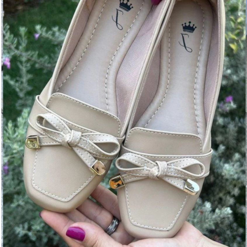 Mocassim Feminino Bico Quadrado Bege Sapatilha Casual Sapato Elegante Confot Estilosa Sandalia Moda
