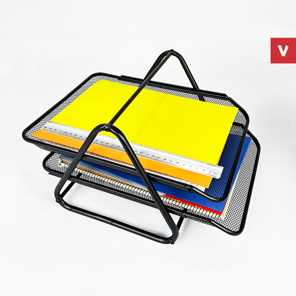 Organizador de Mesa A4 em Aço Telado Preto com 2 ou 3 Bandejas