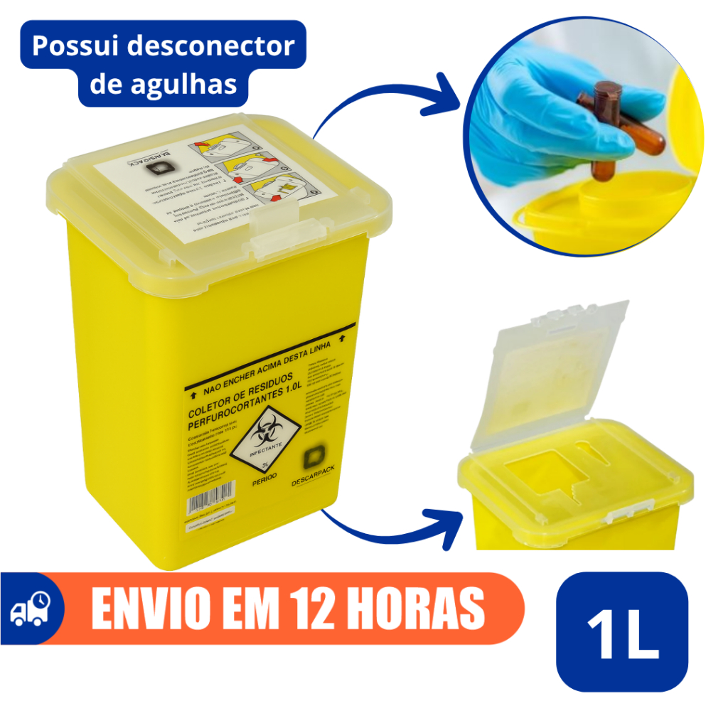 Coletor Rígido 1L Para Resíduos Perfurocortantes Descarpack
