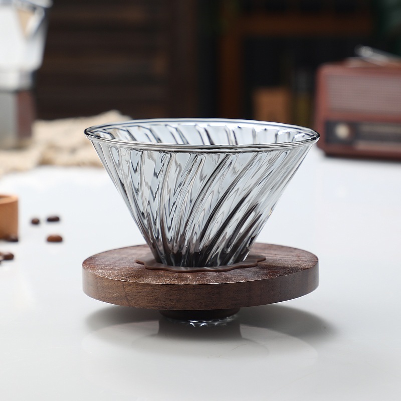 Coador de Café em Vidro com Base de Madeira
