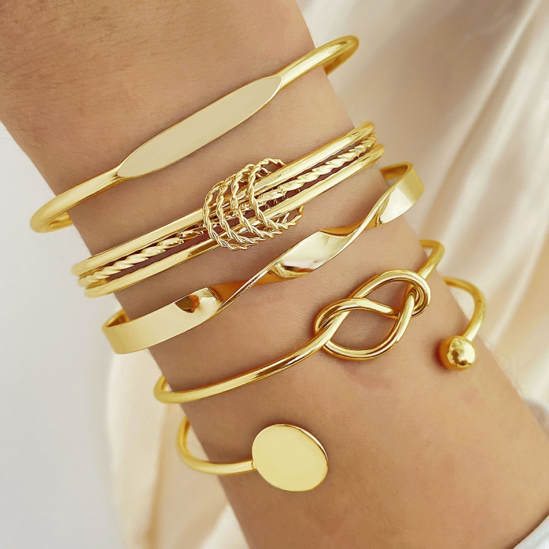Novo Conjunto De Pulseira De Torção Geométrica 5 Peças Para Mulheres Minimalista Empilhável Presente De Joias Da Sorte C