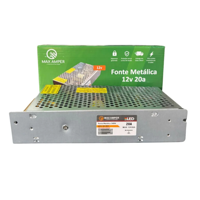 Fonte 12v 20a 240w Max Amper Chaveada Bivolt Colmeia Cftv camera led