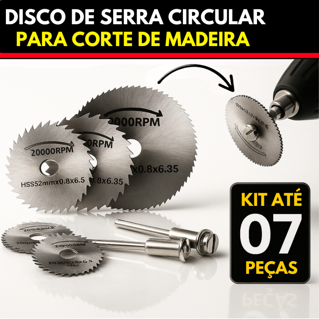 Kit Mini Serra Circular Disco Para Madeira Lâmina com Adaptador Furadeira Parafusadeira até 7 peças