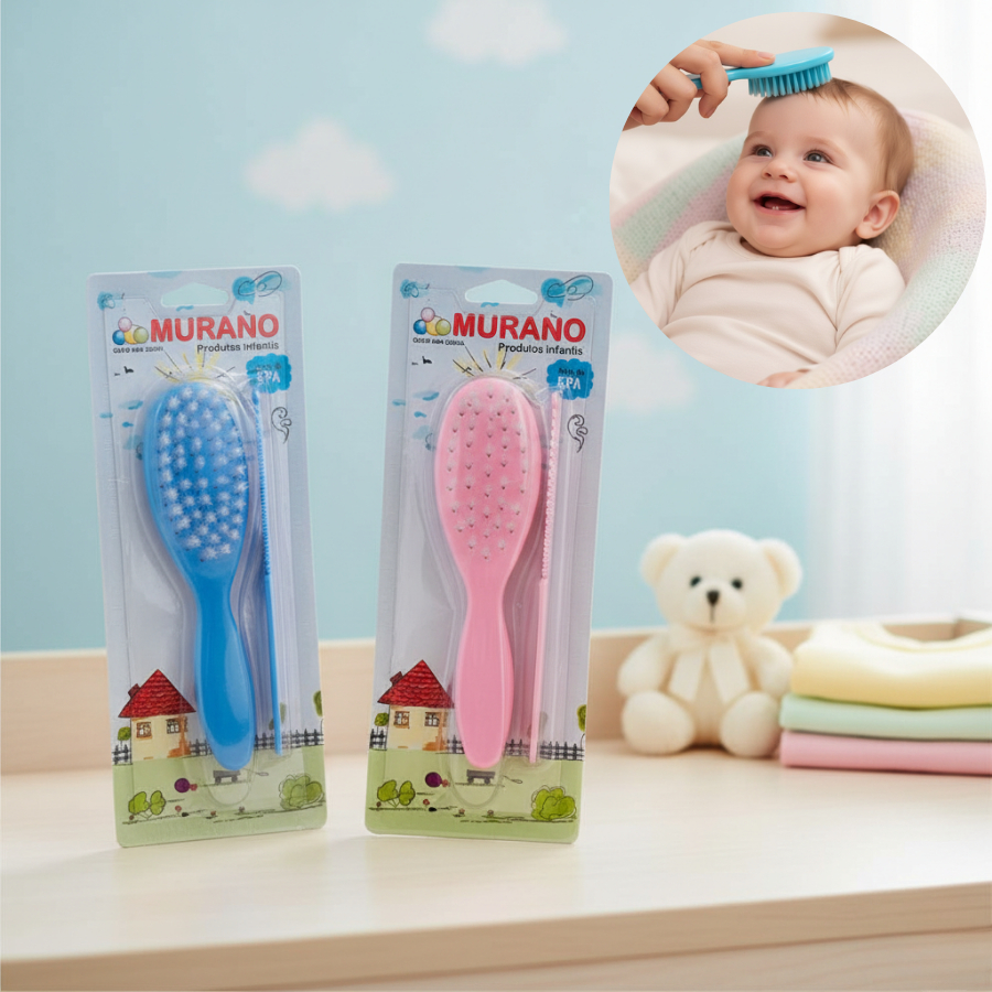Escova e Pente Infantil Murano Cores Azul e Rosa | ABS  REF 101 MEGA