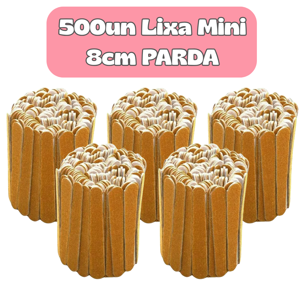 Kit com 500un Mini Lixa de Unha 8cm PARDA – Descartável, Uso Profissional, Ideal para Manicure e Pedicure