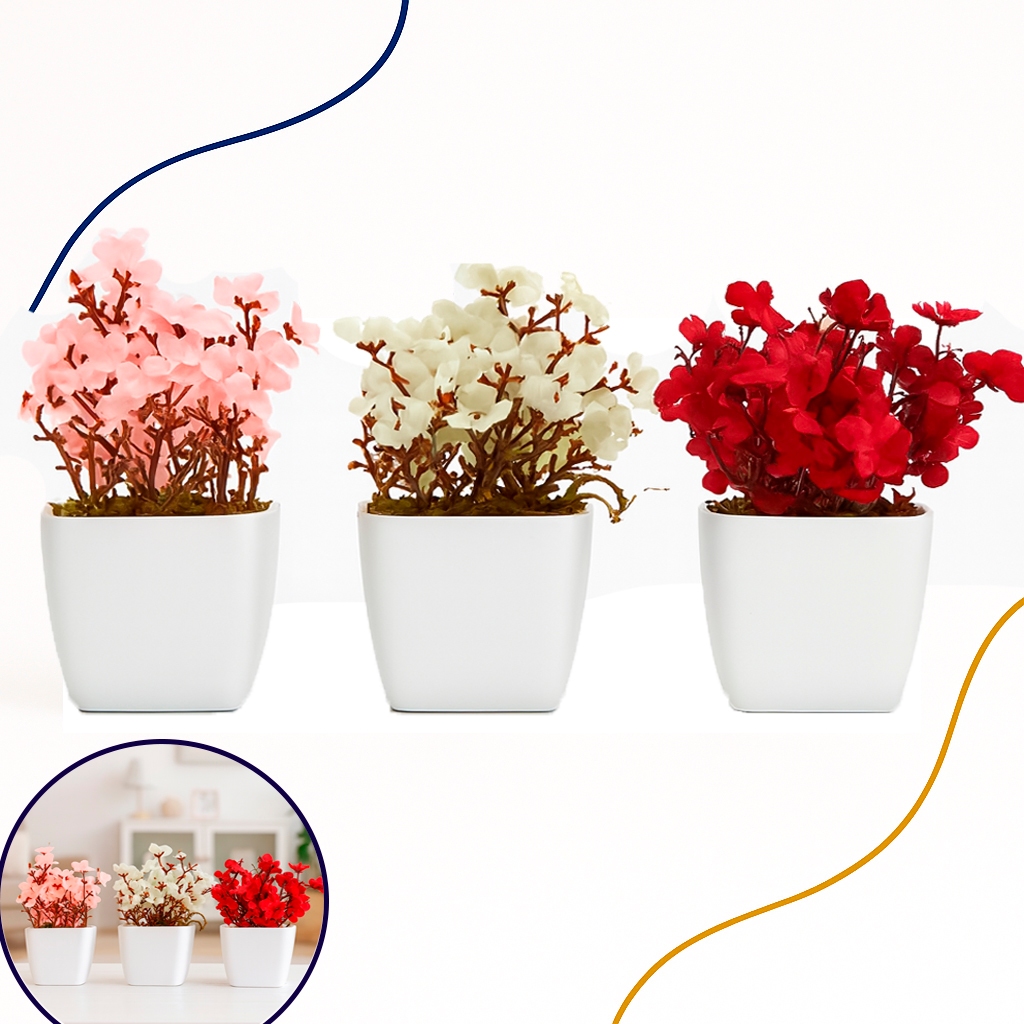 3 Mini Vasinhos Cerejeira Suculentas Cactos Flores Artificiais Decorativas  Planta Artificial Decoração