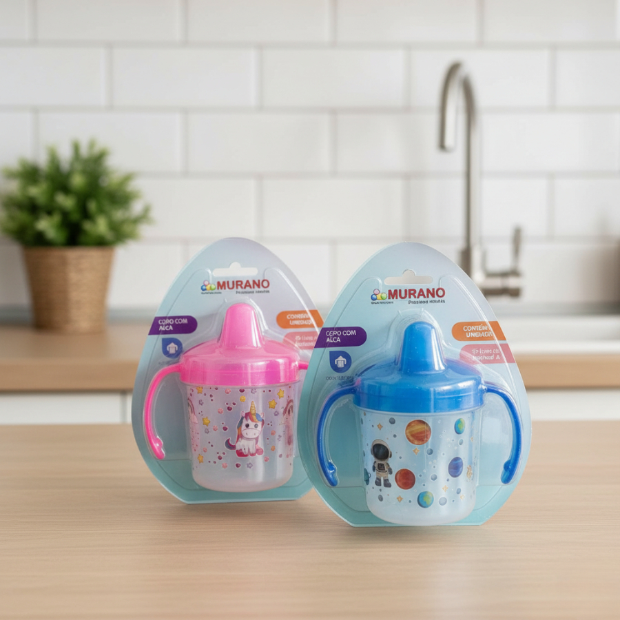 1, 2, 3, 4, 5 peças   Copo com Alça 200ml Murano  Bebê Livre de BPA |  Infantil  azul ou rosa REF 140-E LUMX3 ERA