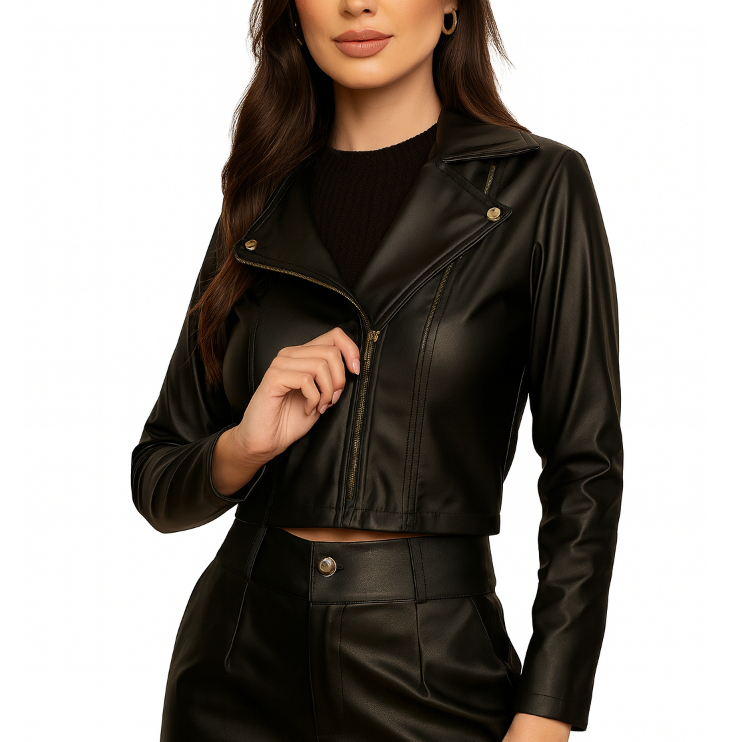 Jaqueta Feminina Couro Sintético Courinho PU Casual