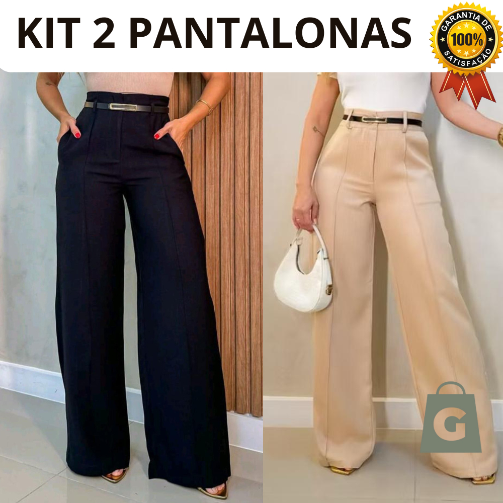 Kit 2 Calças Com Cinto Social Feminina Pantalona Alfaiataria Lançamento Moda Luxo Elegância Social