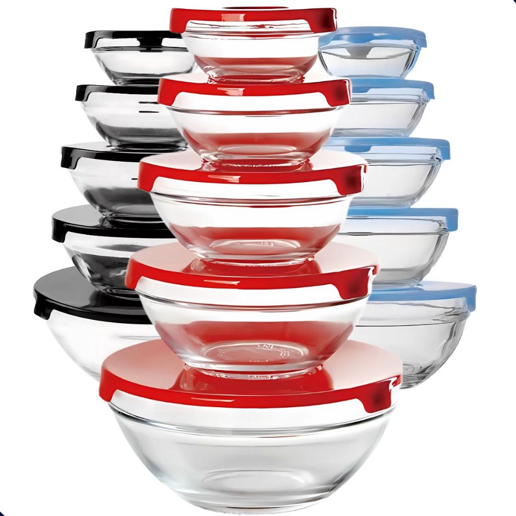 Conjunto 5 Potes Vidro Com Tampa Jogo De Vasilhas Tigelas Bowls Marmita Armazenamento De Alimentos