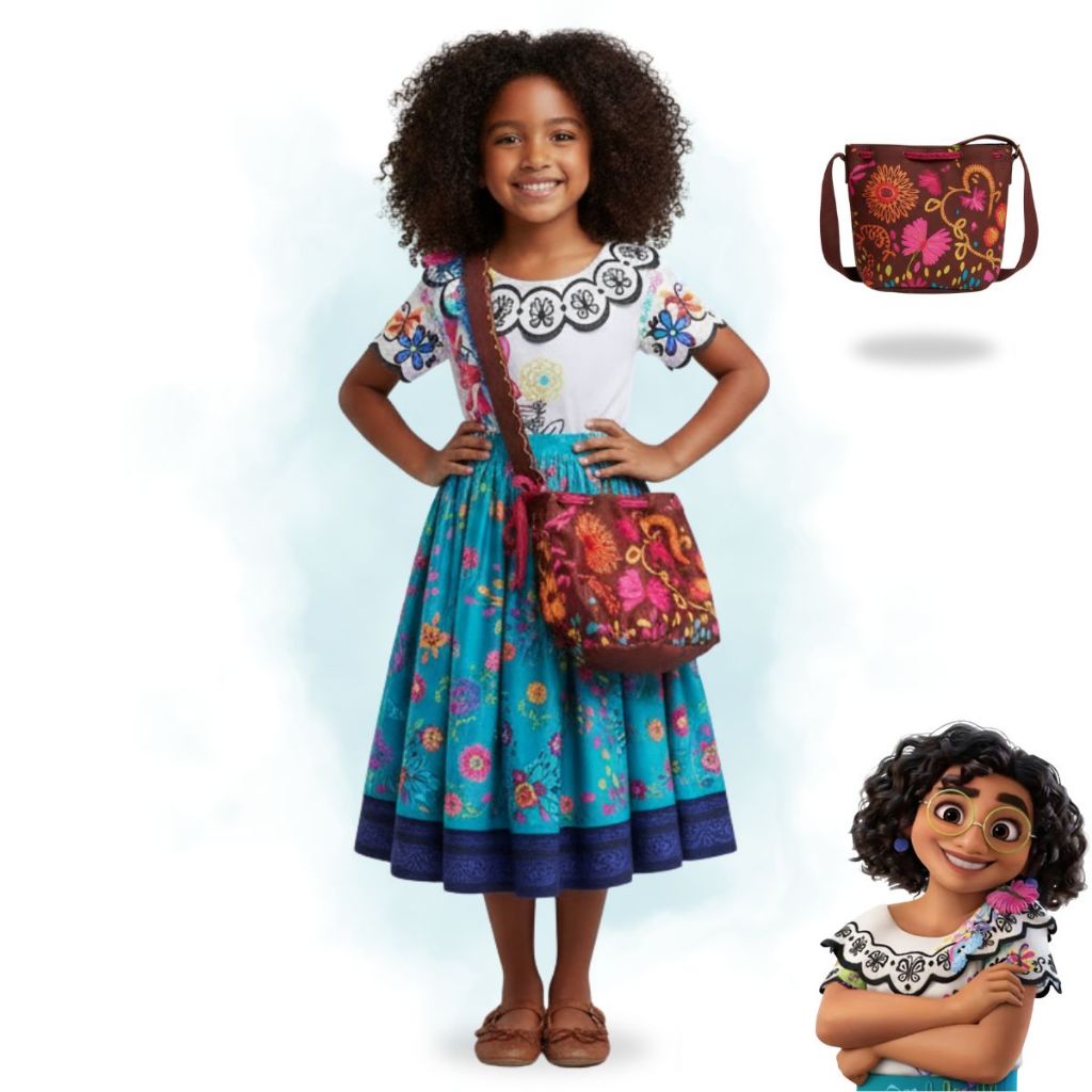 Fantasia Infantil Encanto Mirabel Princesa Vestido + Bolsa