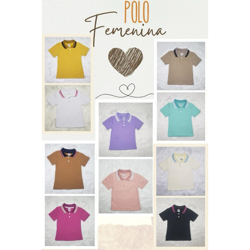 POLO FEMININA CAMISETA INFANTIL BLUSA JUVENIL BEBÊ MENINA 0 ao 16
