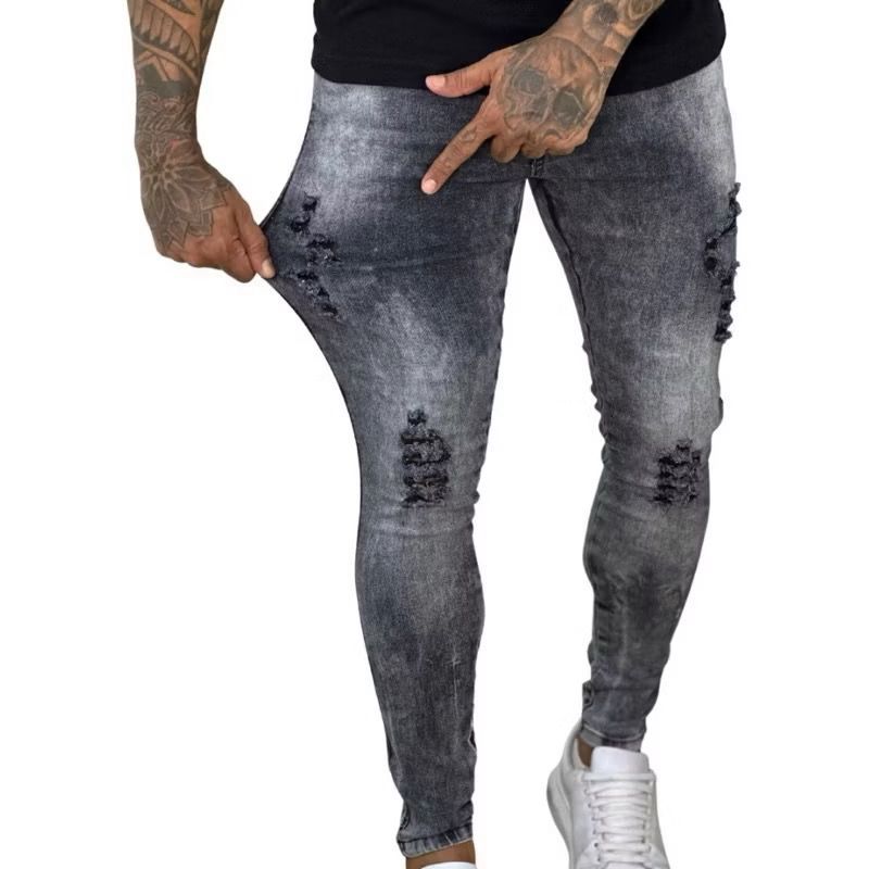 Calça Jeans Masculina Skinny Rasgada Destroyed Cinza Grafite