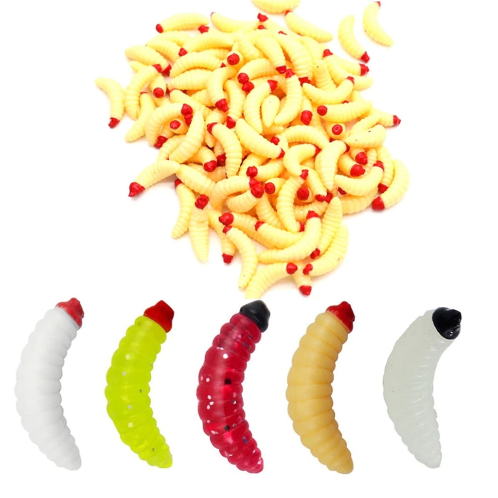 Estojo com 100 Isca De Pesca Minhoca Larva Silicone Macio Artificial Para PESCA