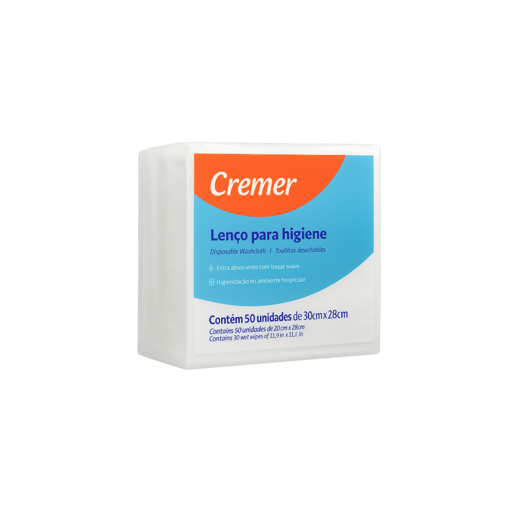 Lenço Para Banho/higiene Wipes Cremer 30x28cm C/50 Unidades