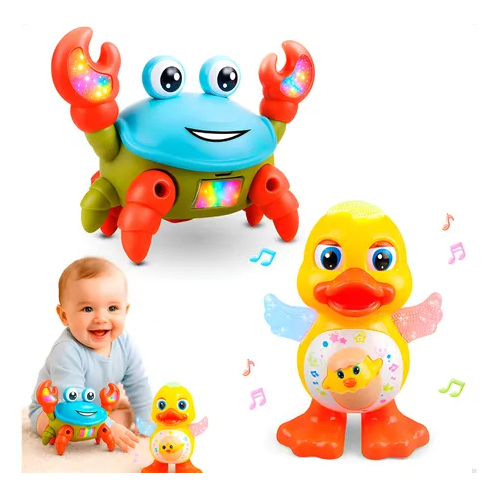 1/2 Pato Dançarino E Caranguejo Fujão Abelha Brinquedo Musical Anda Mexe Com Luz E Som