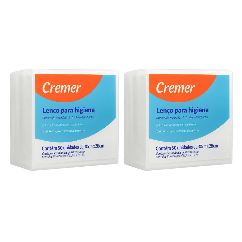 2 Pct C/50 Un - Lenço Wipes Higiêne / Acamados / Bebê Cremer