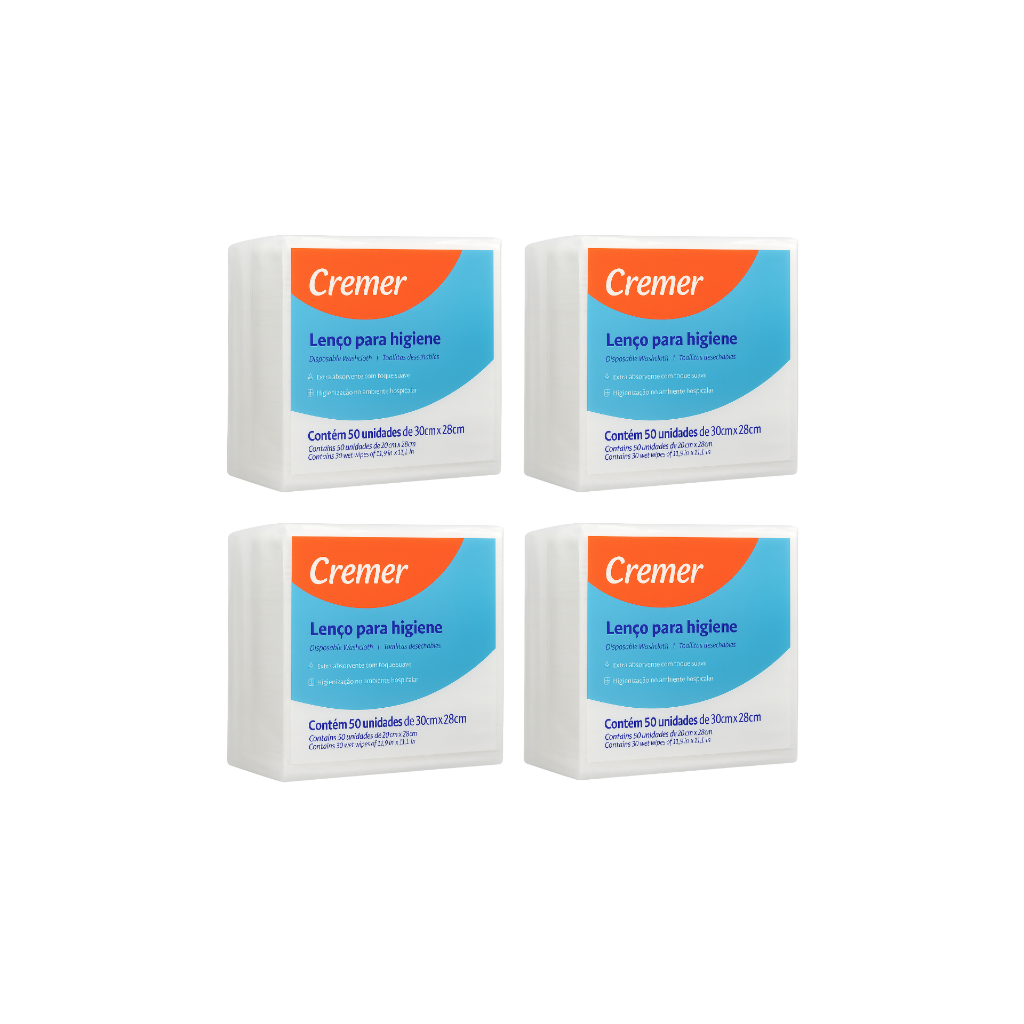 4 Pct C/50 Un - Lenço Wipes Higiêne / Acamados / Bebê Cremer