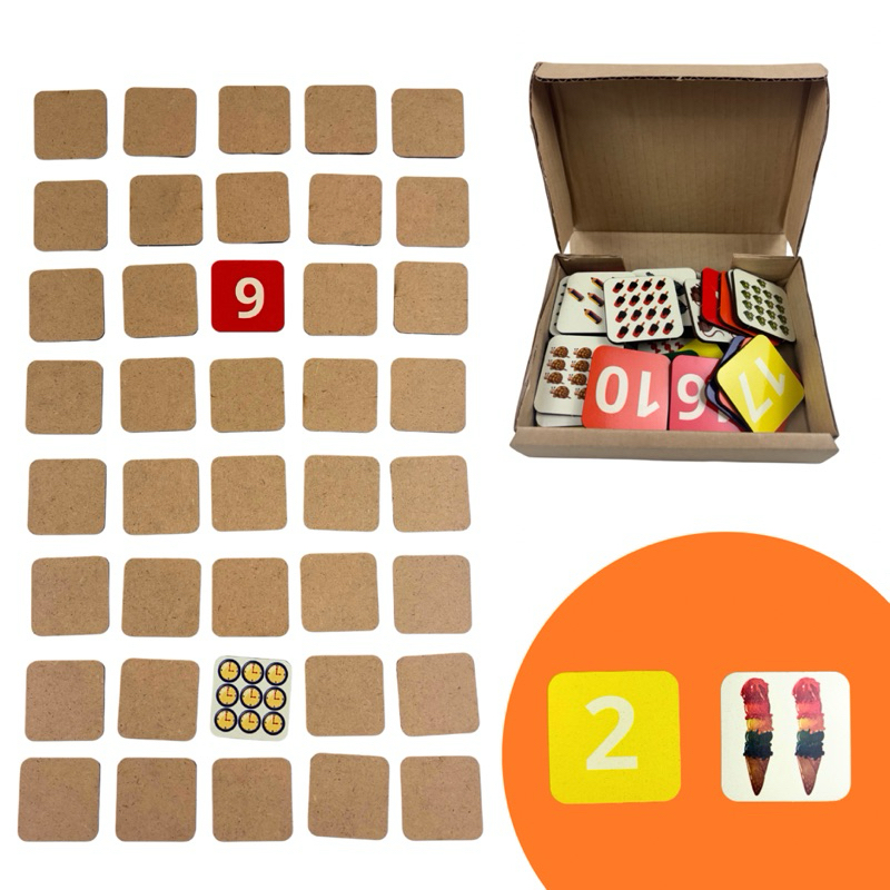 Jogo educativo da memória para crianças - Memória das Quantidades - Números de 1 a 20 - 40 pçs - MDF