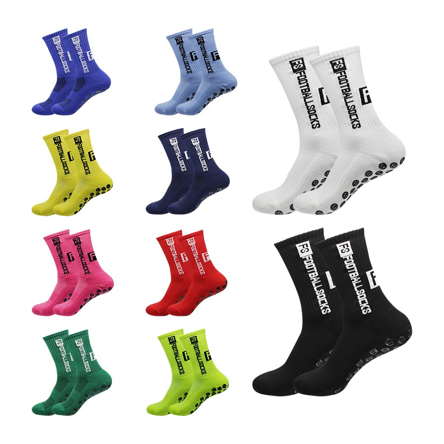 10 pares de meias de futebol redondas de silicone FS, toalhas espessadas, meias de futebol anti-deslizamento