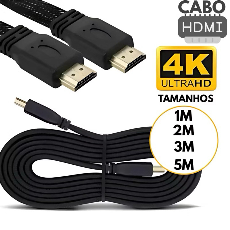 Cabo Hdmi Alta Resolução Full HD 4K 1M 2M 3M 5M Reforçado Revestimento Interno e Nylon Externo