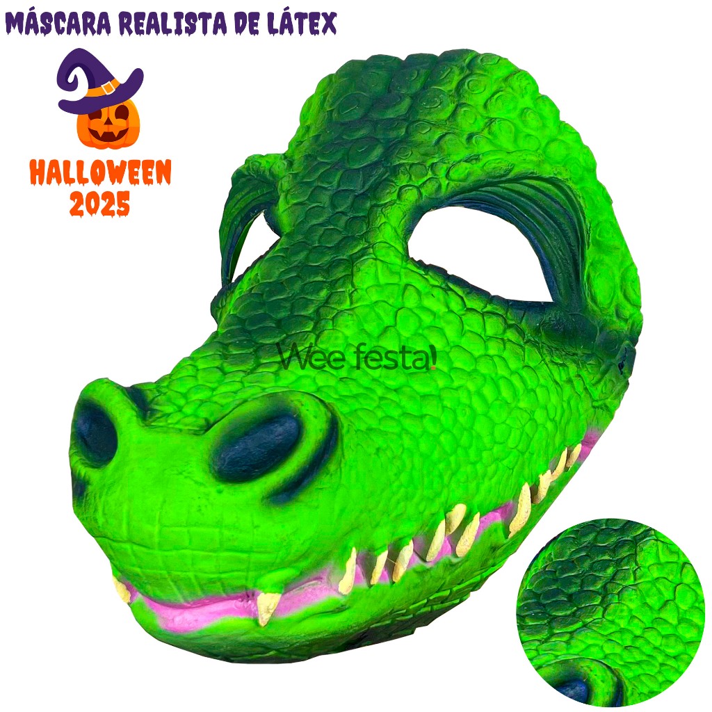 Máscara Jacaré Realista Látex Cuca Crocodilo Fantasia Halloween Cosplay Adulto Festa Careta